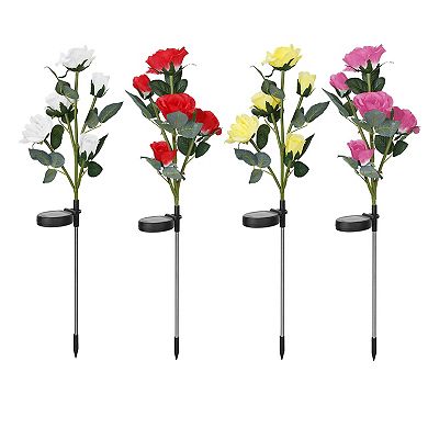 2Pcs Solar Rose Flower Lights, Waterproof LED Decorative Pathway Stake Lamps for Garden & Patio