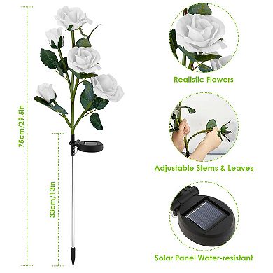 2Pcs Solar Rose Flower Lights, Waterproof LED Decorative Pathway Stake Lamps for Garden & Patio