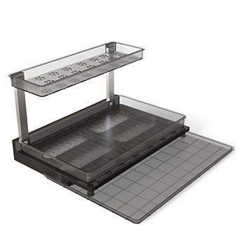 2 tier Pull-Out Under Sink Organizer with Sliding Drawer, L-Shaped Storage Shelves for Cabinet