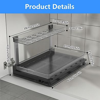 2-Tier Pull-Out Under Sink Organizer with Sliding Drawer, L-Shaped Storage Shelves for Cabinet