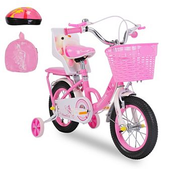 16" Carbon Steel Kids Bike with Helmet, Backpack, Streamers & Detachable Training Wheels