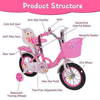 16" Carbon Steel Kids Bike with Helmet, Backpack, Streamers & Detachable Training Wheels