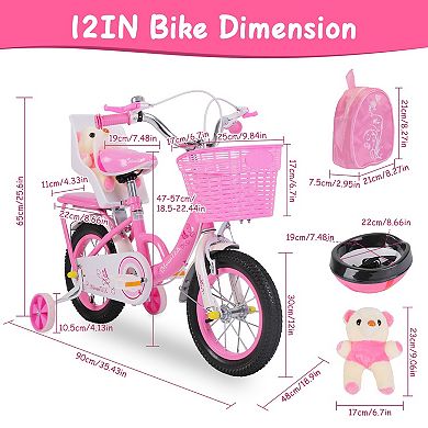16" Carbon Steel Kids Bike with Helmet, Backpack, Streamers & Detachable Training Wheels