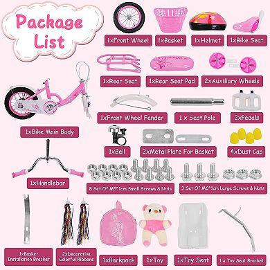 16" Carbon Steel Kids Bike with Helmet, Backpack, Streamers & Detachable Training Wheels