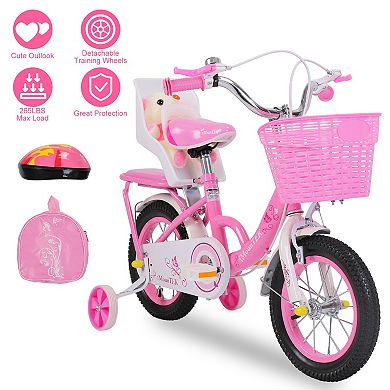 16" Carbon Steel Kids Bike with Helmet, Backpack, Streamers & Detachable Training Wheels