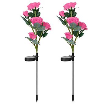 2 pc Solar Rose Flower Lights Outdoor LED Garden Stake Lamps Waterproof for Yard, Patio, Path