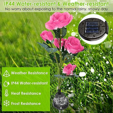 2Pcs Solar Rose Flower Lights Outdoor LED Garden Stake Lamps Waterproof for Yard, Patio, Path