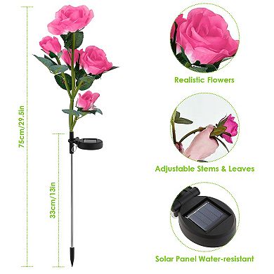 2Pcs Solar Rose Flower Lights Outdoor LED Garden Stake Lamps Waterproof for Yard, Patio, Path
