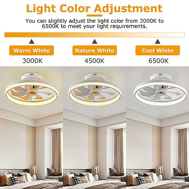 19.7" LED Ceiling Fan with 60W Light, Round Pendant Lamp, 6 Speeds, Color Adjustment, Remote & APP C