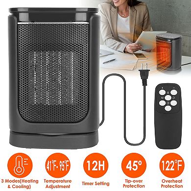 1500W Electric Space Heater, Ceramic Oscillating Fan with Remote & Safety