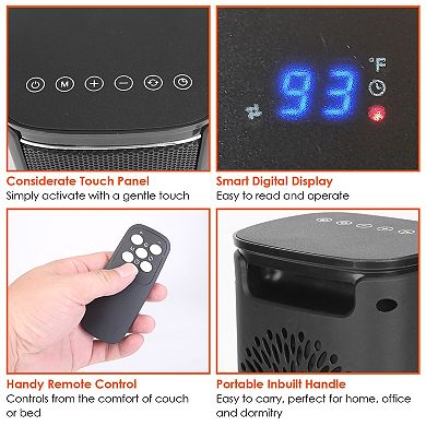 1500W Electric Space Heater, Ceramic Oscillating Fan with Remote & Safety