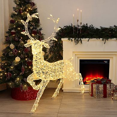 LuxenHome Outdoor Christmas Reindeer Decor, Lighted Holiday Yard Display with Timer