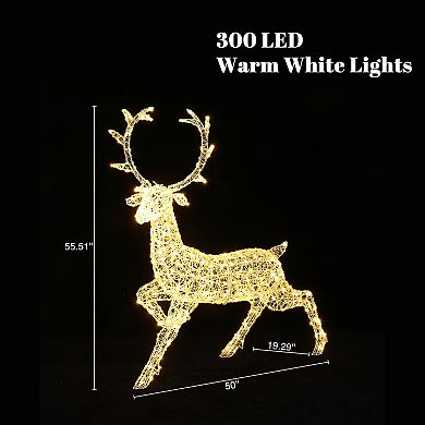 LuxenHome Outdoor Christmas Reindeer Decor, Lighted Holiday Yard Display with Timer