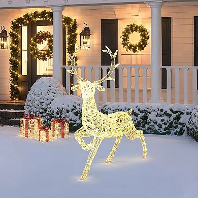 LuxenHome Outdoor Christmas Reindeer Decor, Lighted Holiday Yard Display with Timer