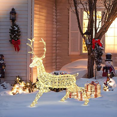 LuxenHome Outdoor Christmas Reindeer Decor, Lighted Holiday Yard Display with Timer