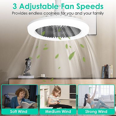 Ceiling Fan with Lights & Remote, E27 Socket, Dimmable, 3 Speeds, Timer, 9.4in Fanlight