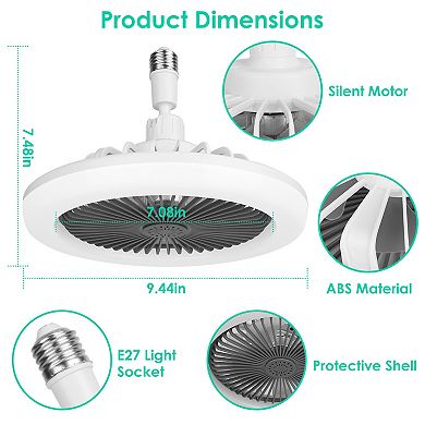 Ceiling Fan with Lights & Remote, E27 Socket, Dimmable, 3 Speeds, Timer, 9.4in Fanlight