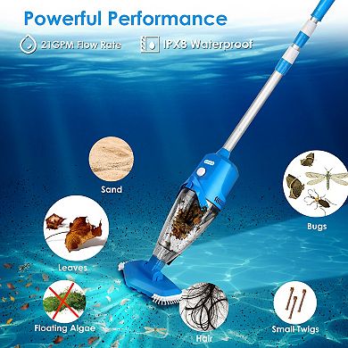 21GPM Cordless Pool Vacuum with Telescopic Pole & 90Min Rechargeable Battery