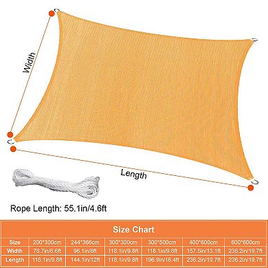 Rectangle Shade Canopy 98% UV Block, HDPE Patio Cover with Hooks & Ropes for Outdoors