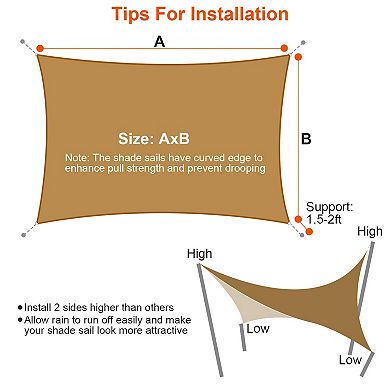 Rectangle Shade Canopy 98% UV Block, HDPE Patio Cover with Hooks & Ropes for Outdoors