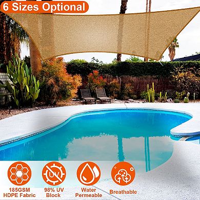 Rectangle Shade Canopy 98% UV Block, HDPE Patio Cover with Hooks & Ropes for Outdoors