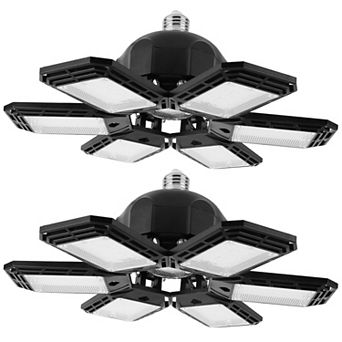 2-Pack 160W LED Garage Ceiling Lights with 6 Adjustable Panels for Shop, Basement, E26/E27