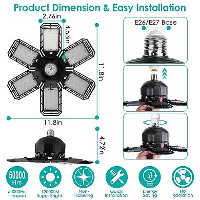 2-Pack 160W LED Garage Ceiling Lights with 6 Adjustable Panels for Shop, Basement, E26/E27