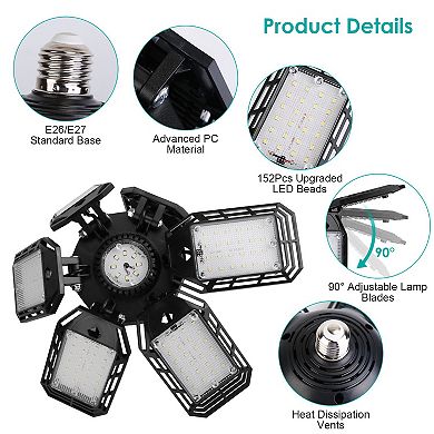 2-Pack 160W LED Garage Ceiling Lights with 6 Adjustable Panels for Shop, Basement, E26/E27