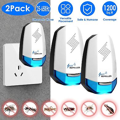 2-Pack Ultrasonic Pest Repellers with Night Light, Plug-In Indoor Repellent for Mice, Roaches & Bugs