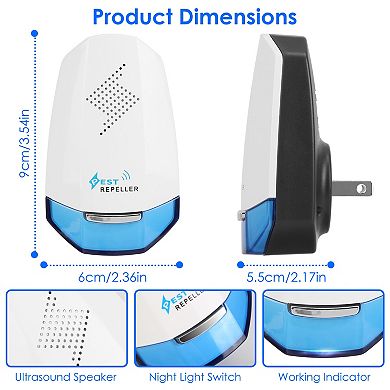 2-Pack Ultrasonic Pest Repellers with Night Light, Plug-In Indoor Repellent for Mice, Roaches & Bugs