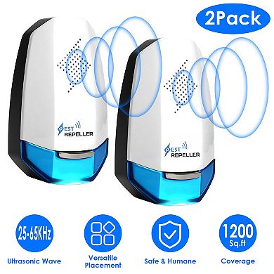 2-Pack Ultrasonic Pest Repellers with Night Light, Plug-In Indoor Repellent for Mice, Roaches & Bugs