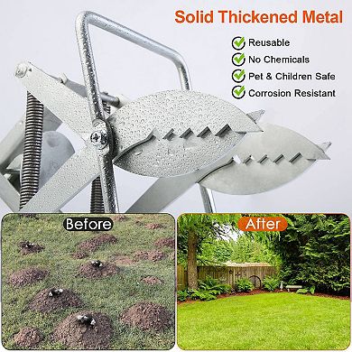 2PCS Reusable Mole Traps Easy-Setup Metal Scissor Trap for Lawn, Garden & Yard Rodent Control
