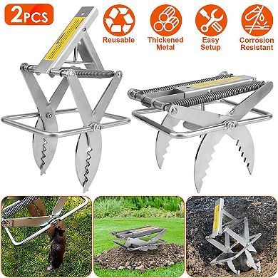 2PCS Reusable Mole Traps Easy-Setup Metal Scissor Trap for Lawn, Garden & Yard Rodent Control