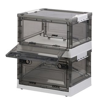 2 Pack Foldable Storage Bins Stackable Organizer Boxes with Double Doors Lid & Wheels