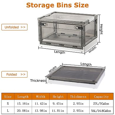 2 Pack Foldable Storage Bins Stackable Organizer Boxes with Double Doors Lid & Wheels