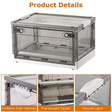 2 Pack Foldable Storage Bins Stackable Organizer Boxes with Double Doors Lid & Wheels
