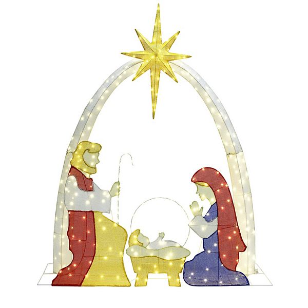 LuxenHome 5.25Ft x 5.8Ft Multi-Color Nativity Manger Scene Outdoor ...