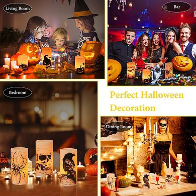 3-Pack Halloween Flameless LED Candles with Timer Orange Light, Witch, Bat & Castle Decor