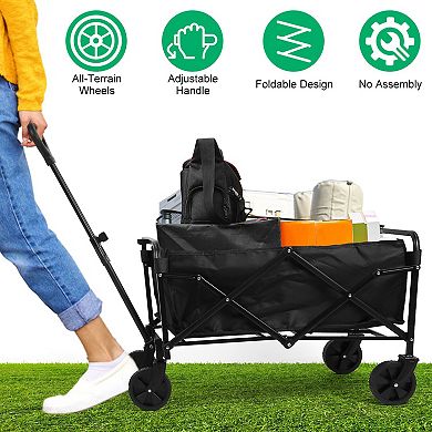 100L Folding Wagon Cart, Heavy Duty 220lbs Utility Wagon for Camping & Garden