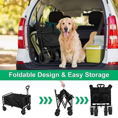100L Folding Wagon Cart, Heavy Duty 220lbs Utility Wagon for Camping & Garden