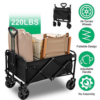100L Folding Wagon Cart, Heavy Duty 220lbs Utility Wagon for Camping & Garden