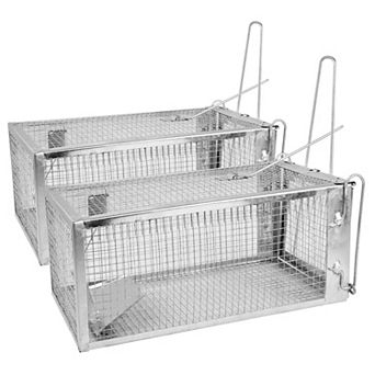 2-Pack Humane Rat Trap Cage Live Rodent Catch, Galvanized Iron with Detachable U-Rod