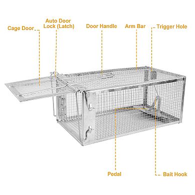 2-Pack Humane Rat Trap Cage Live Rodent Catch, Galvanized Iron with Detachable U-Rod