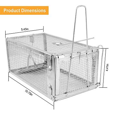 2-Pack Humane Rat Trap Cage Live Rodent Catch, Galvanized Iron with Detachable U-Rod