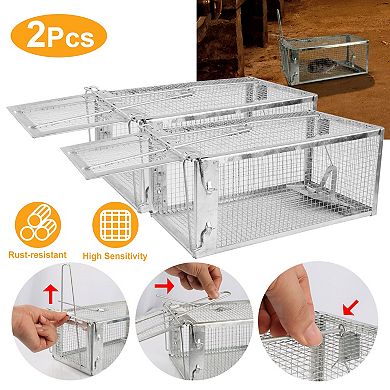 2-Pack Humane Rat Trap Cage Live Rodent Catch, Galvanized Iron with Detachable U-Rod