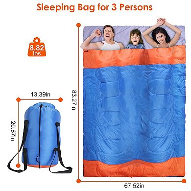 3-Person Lightweight Water-Resistant Sleeping Bag for Camping, 3-Season Use