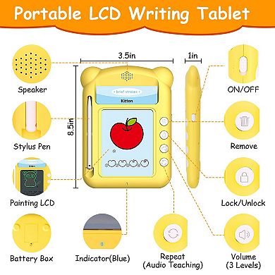 100 Words Talking Flash Cards with 5.5in LCD Writing Tablet & Stylus Educational Toy for Toddlers