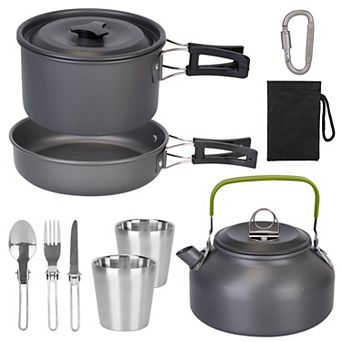 12 pc Camping Cookware Set with Stove, Aluminum Pots Pans Utensils for Hiking & Outdoor