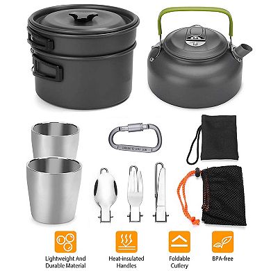 12Pcs Camping Cookware Set with Stove, Aluminum Pots Pans Utensils for Hiking & Outdoor