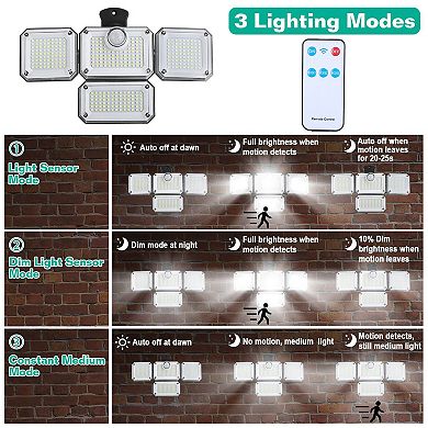 2-Pack Solar Wall Lights IP44 Waterproof with Motion Sensor & Remote, 4-Head 333 LED